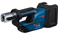 白い背景に青いボッシュプロフェッショナルのバッテリーネイラー。