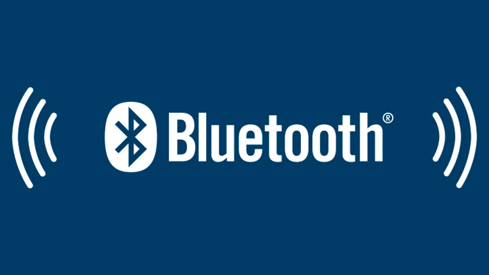 青い背景に信号波のあるBluetoothロゴ。
