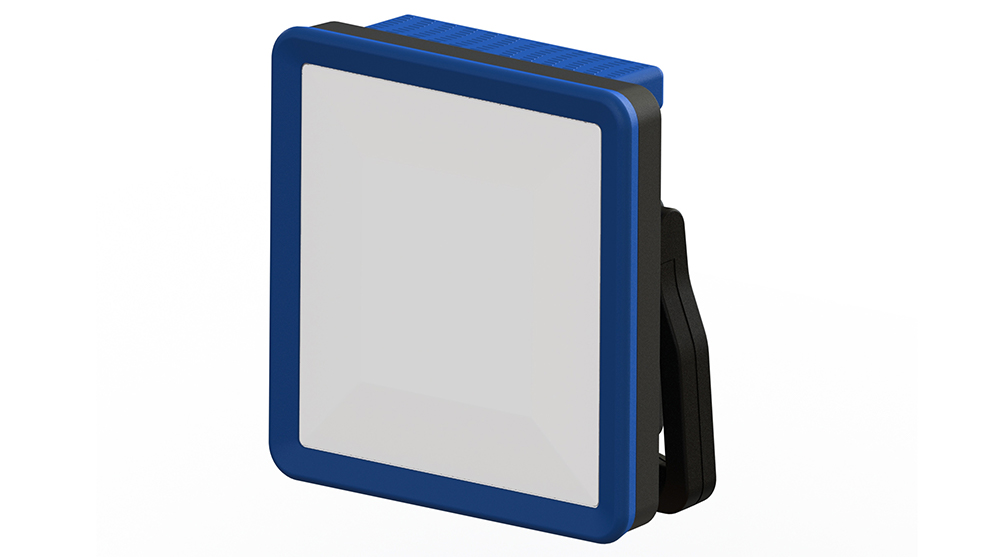 黒いハンドルの青いボッシュプロフェッショナル作業灯、長方形。