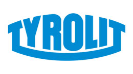 白い背景に青いTyrolitのロゴ。