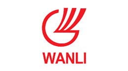 WANLIのロゴ、赤い文字と曲線のライン。