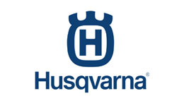 青いHusqvarnaロゴ、スタイライズされたHと王冠付き。